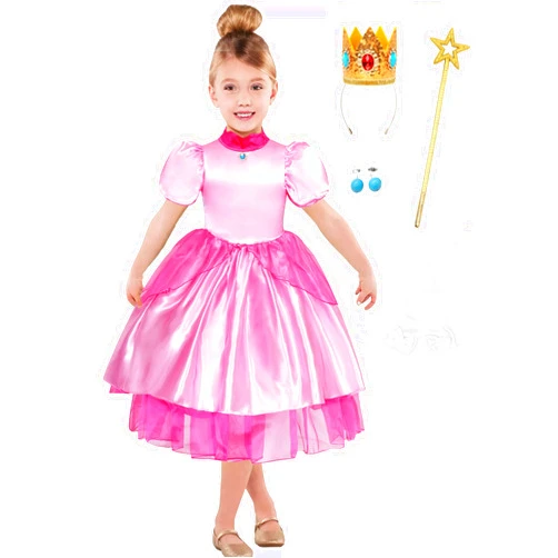 CQDY Princess Peach Dress for Girls Pink Peaches Costume Halloween Party Fancy Queen Outfit with Accessories