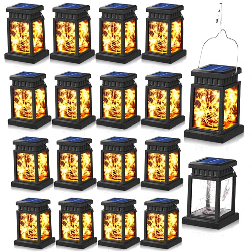 Kittmip 18 Pack Solar Lantern Outdoor Bulk Waterproof Hanging Solar Lights with 30 LED Bulbs Decoration Solar Powered Lamps for Outside Garden Patio Yard Tree Camping, Black