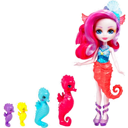 Enchantimals Family Toy Set, Sedda Seahorse Doll (6-in) with 4 Seahorse Animal Figures, Great Toy for 3 to 8 Year Old Kids