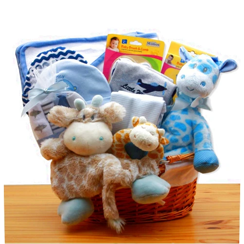 GBDS 890832-B Jungle Safari New Baby Gift Basket - Blue