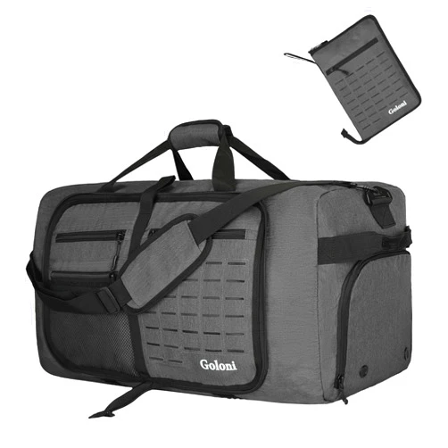 Goloni Foldable Travel Duffle Bag,Duffle Bag with Shoes Compartment and Adjustable Strap,Large Packable Travel Bags for Men Women,Waterproof Duffel Bag