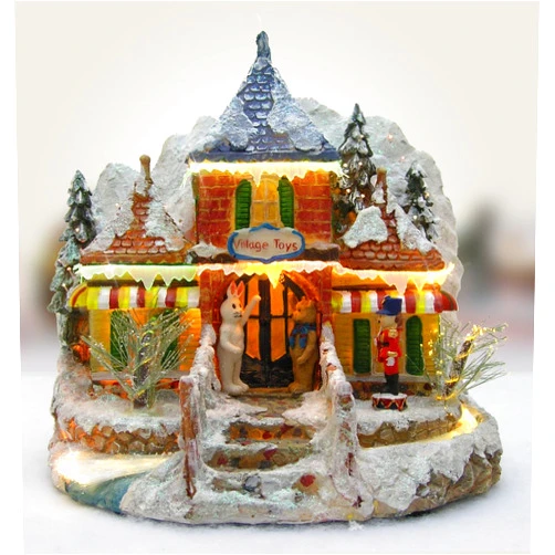 BANBERRY DESIGNS Lighted Toy Store - Christmas Mountain Village - Fiber Optics and LED Color Changing - Measures: 10