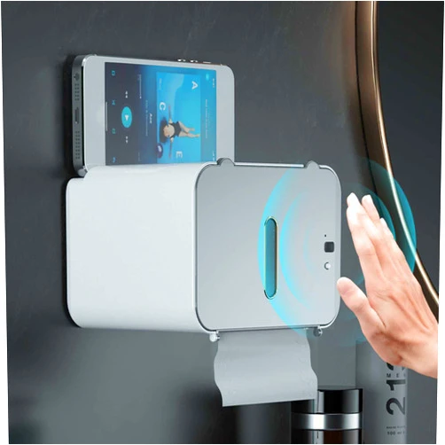 BJYX Automatic Paper Towel Dispenser Touchless Wall Mounted Intelligent Induction Tissue Box Punch-Free USB Rechargeable Hand Towel Dispenser Kitchen Bathroom Restaurants