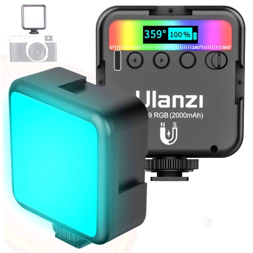 VIJIM Ulanzi VL49 RGB Video Light w 3 Cold Shoe,Mini Rechargeable LED Camera 360degFull Color Portable Photography Lighting Support Magnetic Attraction,2500-9000K Dimmable LED Panel Lamp w LCD Display