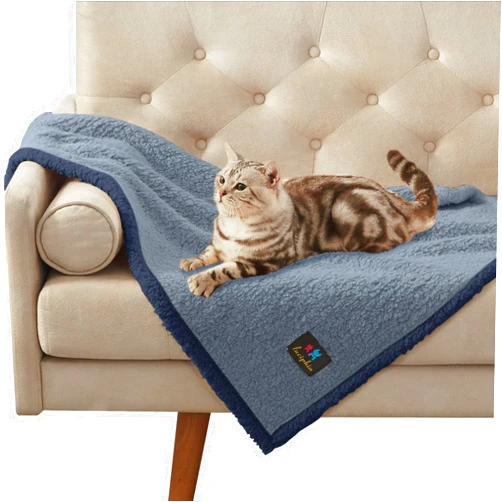 Luciphia Waterproof Dog Blanket Soft Pet Sherpa Calming Thick Blankets,Leakproof Cozy Pet Puppy Blanket for Medium Large Dogs Cats,Sofa Bed Car Couch Protector(Blue/Navy,41x31 inches)
