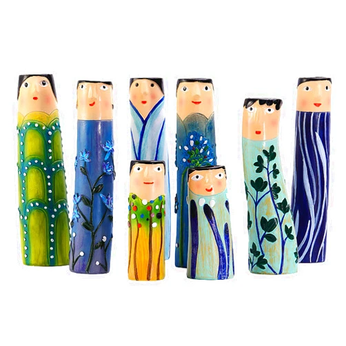 Auons 8pcs Spring Bud Vases, Bohemian Family Resin Vase Boho Cute Home Decor, Character Face Vase Flower Plant Holder Hand Painted Vase Bathroom Shelf Decor Living Room Wedding Centerpieces