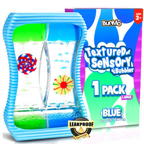 BUNMO Liquid Motion Bubbler with Sensory Texture | Liquid Timer | Bubble Timer | Liquid Motion Sensory Toys for Autism, Calming & Sensory Exploration | Kid Sensory Bottles Tubes | Large Blue