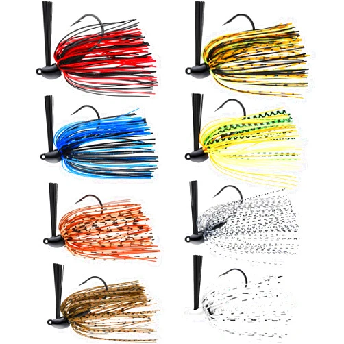 Sumind 8 Pcs Bass Fishing Jigs Bass Weedless Football Jig Metal Football Head Kit Swim Silicone Skirts Weed Guard Flipping Lures, Colorful, 10 G/ 3/8 oz