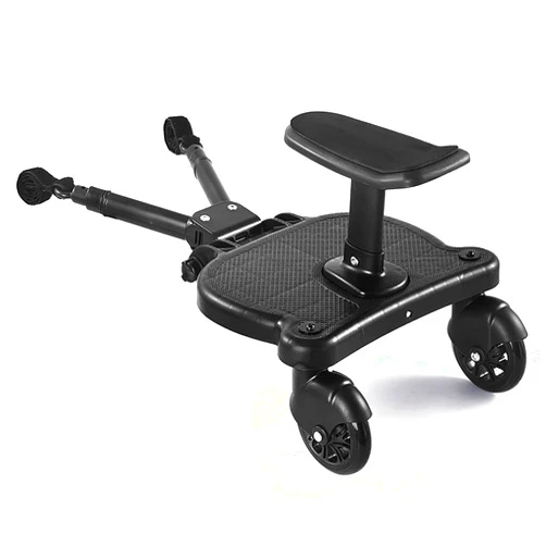 Cbhfmljd Universal Stroller Board, Pedal Black Wheeled Buggy Board Pushchair Stroller Frame Removable, Buggy Board with Detachable Seat Standing Board Fits Most Strollers, Holds Children Up to 55lbs