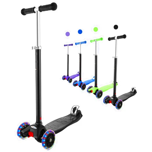 Hikole 3 Wheeled Scooter for Kids Toddlers Girls & Boys with Adjustable Lean-to-Steer Handlebar, Extra-Wide Deck PU Flashing Wheels for Children 3-12 Years Old