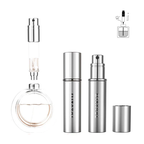 Travalo Refillable Perfume Atomizer, Bottom Filling Fragrances Perfume Bottle, Mini Cologne Dispenser, Travel sized, Portable Sprayer for Women Men, Gift (ESSENTI, SILVER)