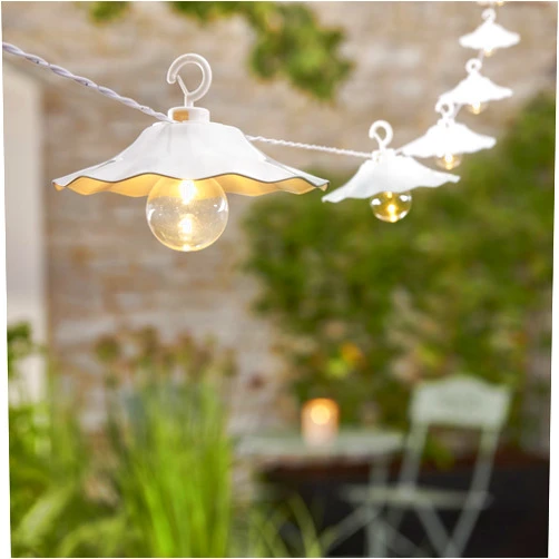 AVAMERY Decorative Lantern String Lights, Battery Operated Hanging Lights with Timer, G40 Shatterproof Bulbs with White Metal Lampshades, Indoor Outdoor Patio String Light for Gazebos Pergolas Gardens Porches