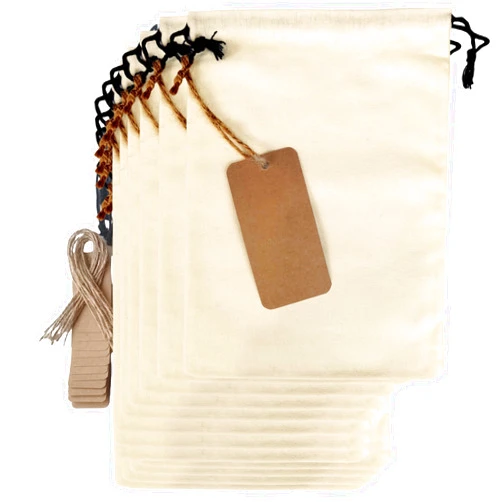 Generic Cotton Produce Bags - Large 10x14 Inch - 12 Pcs Multipurpose Eco Cloth Bags - Muslin Bags with Drawstring - Canvas Bags - Vegetable and Bread Bags
