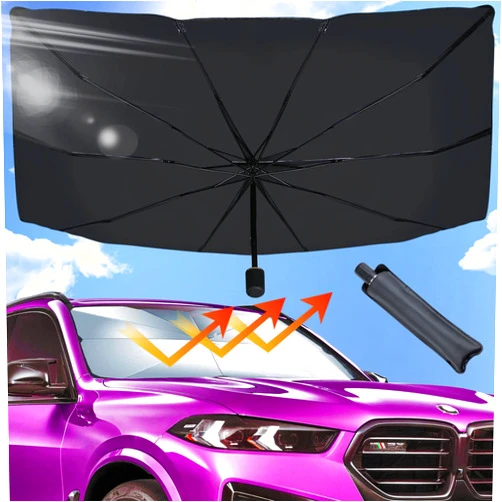 UVANTI Car Windshield Sun Shade Umbrella, Foldable Car Front Window Sunshade, Block UV Rays & Sun Heat Insulation, Automotive Windshield Sunshades Fit Most Vehicles, Car Accessories (57