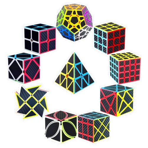 Roxenda Speed Cube Set of 2x2 3x3 4x4 Skew Ivy Axis Fisher Megaminx Pyramid Cube and Windmill Cube Carbon Fiber Sticker Magic Cubes Collection, Educational Toys for Children and Adults, Set of 10