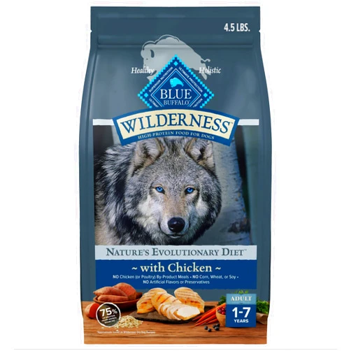 Blue Buffalo Wilderness Adult High-Protein Dry Dog Food with Real Chicken Plus Wholesome Grains, Made in the USA with Natural Ingredients, Chicken, 4.5-lb. Bag
