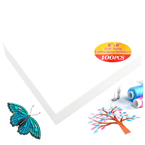 Sukh Tear Away Stabilizer - 100PCS Embroidery Stabilizer Embroidery Accessories Embroidery Fabric Square Embroidery Stabilizer for All Embroidery Crafts Hand Embroidery Lightweight Easy to Use
