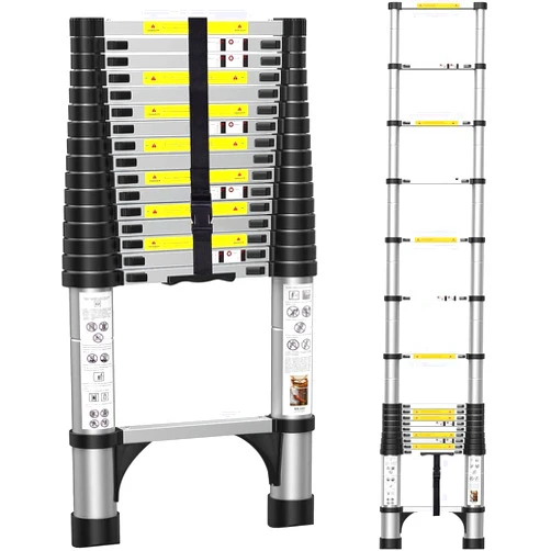 BOWEITI 16.5FT Telescoping Ladder, Portable Aluminum Extension Ladder w/Stabilizers, Lightweight Compact Telescopic Ladder 330lbs Capacity, Extension Ladder for Home, Outdoor (16.5FT,Silvery)