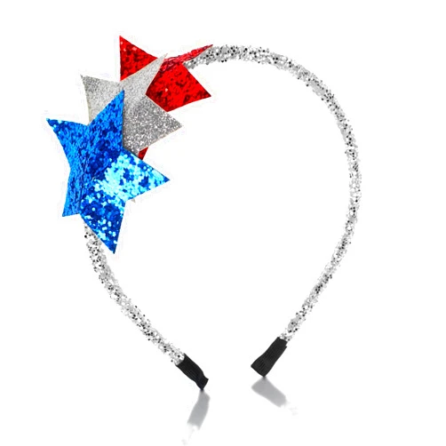Doneace 4th of July Headband Independence Day Star Hairband Sparkly Red White Blue Star Hair Hoop National Memorial Day Hair Accessory for Women Girls Kids Patriotic Themed Party Headdress 1PCS