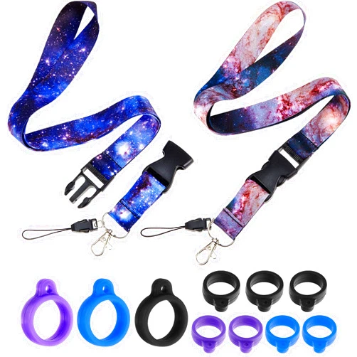 Shappy Anti Lost Necklace Lanyard for Women and Men 12 Pcs ID Key Lanyard Set Include 2 Neck Lanyard Strap 10 Ring Adjustable Holder