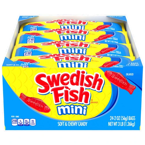SWEDISH FISH Mini Soft & Chewy Candy, Valentines Day Candy, 24 - 2 oz Bags