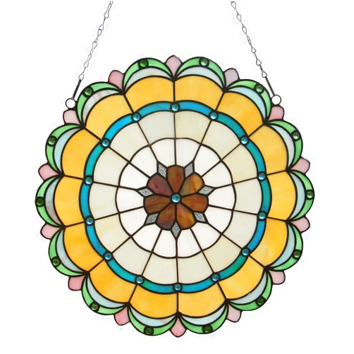 QIZFEV 16 Inch Round Stained Glass Window Hanging Panel Tiffany Style Ornament Handmade Sun Catchers Indoor Window for The Windows Or Wall