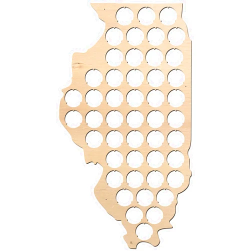 BeerCapMapShop All States Beer Cap Map Illinois – 16x8,8 inches – 47 caps – Illinois Beer Cap Holder – Birch Plywood