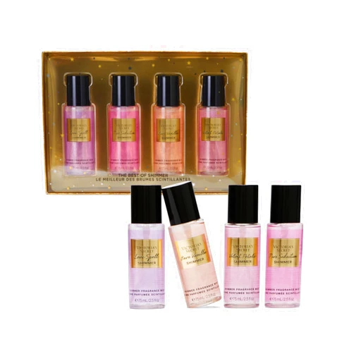 Victoria's Secret Fragrance Mist Collection 4 Piece Shimmer Mini Mist Gift Set, Assorted Scents, Gift Set for Women