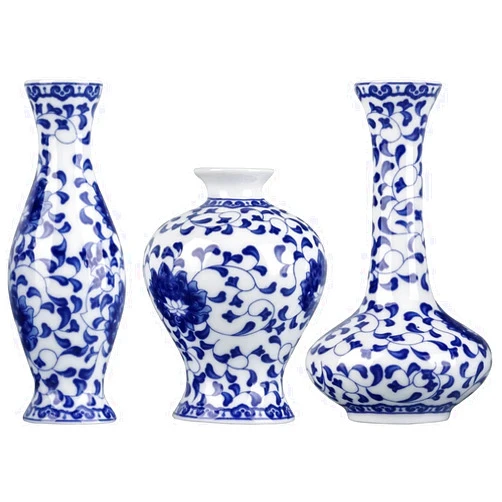 DUJEFF Blue and White Vase Classical Ceramic Vases, Mini Decorative Bud Vases Set of 3 for Home Decor and Events, Decorative Modern Floral Vase