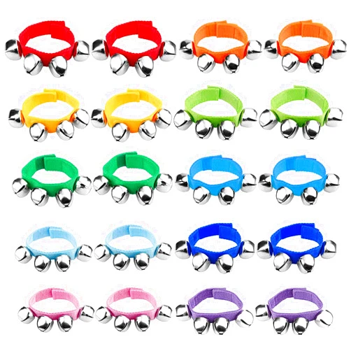 Augshy Wrist Bells Bracelets, 7 Packs Wrist Band Jingle Bells, 10 Colors Adjustable Hand Ankle Bells Musical Instruments for School Party Favor Toys