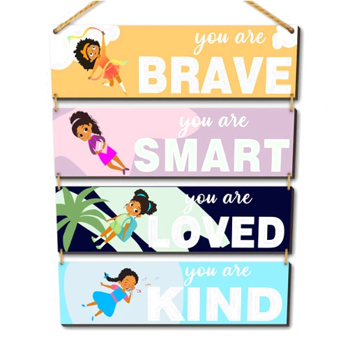 SHLINCO 4 Pieces Positive Affirmation Colorful Room Nursery Wall Decor - Positive Affirmation Colorful Room Wall Art Inspiring Quotes - Nursery Wall Decor - Black Girls Themed Room Wall Decor