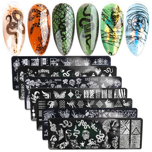 JERCLITY 8pcs Nail Stamping Plates Nail Stamping Kit Rose Fruit Animal Snake Image Plates Nail Art Design Template Print Nail Stamper Kit for Women