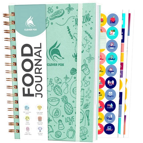 Clever Fox Food Journal Spiral - Daily Food Diary, Meal Prep Planner to Track Calories & Nutrients, Weight Loss Tracker Notebook (Mint Cream)