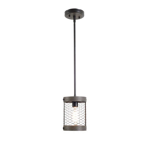 Kenroy Home 94051ORB Cozy 1 Light Mini Pendant with Wood and Oil Rubbed Bronze Finish, Rustic Style, 9