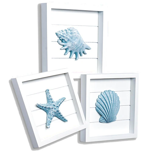 Tide and Tales TideAndTales Blue Seashells and Starfish (Framed Set of 3) Coastal 3D Wall Art, Beach Wall Decor for Bathroom or Coastal Bedroom, Ocean Inspired Beach Decorations for Home or Beach House (7