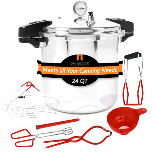 Orange Door Products 24qt Pressure Canner and Cooker Kit | Complete 7pc Canning Supplies Starter Set | Induction Pot, Gauge, Funnel, Jar Lifter, and Much More | Including Built In Safety Features