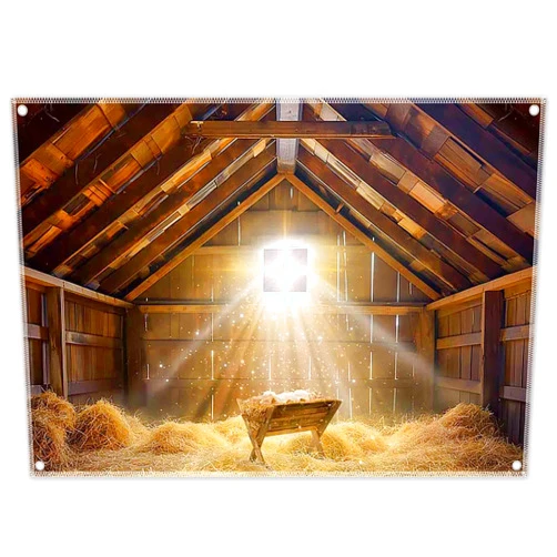 YCUCUEI 8x6ft Fabric Christmas Manger Scene Backdrop Birth of Jesus Nativity Holy Family Photography Background Barn Stable Christian Party Decor Photo Props