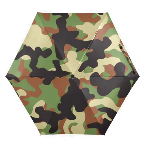 MRMIAN Green Camo Woodland Camouflage Folding Umbrella for Rain Sun Travel Mini Lightweight Compact Umbrellas