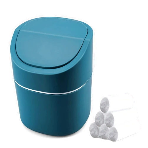 Business King Mini Desk Trash Can with Lid with Trash Bags 180 Pcs Swing-Lid Tiny Countertop Garbage Bin Small Table Top Plastic Covered Waste Basket