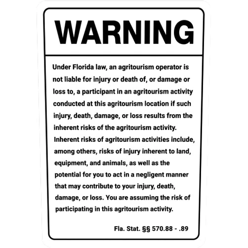 Syteept Warning: Florida Agritourism Liability FL - Wall Sign Facility Signs 8