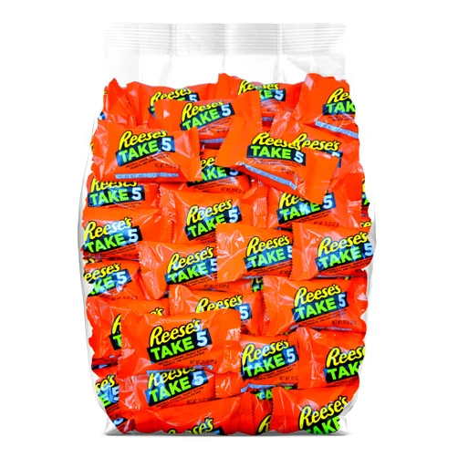 Yummy Chew ReesesTake 5 Snack Size Candy Bars - 3lb Bulk Take 5 Chocolate Candy Bars - 65 Individually Wrapped Take 5 Candy Bars - Peanut Butter, Pretzel, Nougat, and Caramel Covered in Milk Chocolate - 3 Pound Bulk Candy Pack
