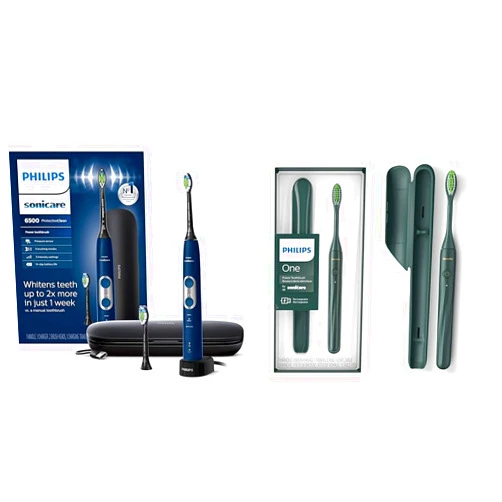 Philips Sonicare ProtectiveClean 6500 Rechargeable Electric Power Toothbrush, Navy Blue, HX6462/07 & One by Sonicare Rechargeable Toothbrush, Sage, HY1200/28