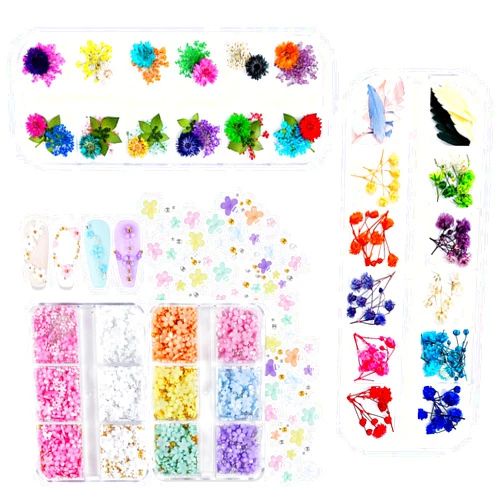 IFancer Flower Nail Charms Collections - Bundle Acrylic Flowers & Natural Dried Flowers BD22-51
