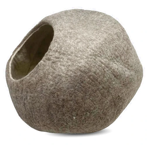 iPrimio 100% Natural Wool Eco-Friendly Cat & Kitten Cave Bed - Cozy House Indoor Bed for Cats & Kittens - Pet Felt Cat Cave, Cushion, Cove, Nest, Hideout, Hideaway, Tent, Tunnel Beds (Brown)