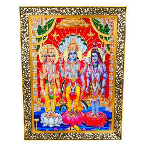 Koshtak brahma vishnu mahesh ji Trimurti photo frame with Unbreakable Glass for wall hanging/gift/temple/puja room/home decor and Worship