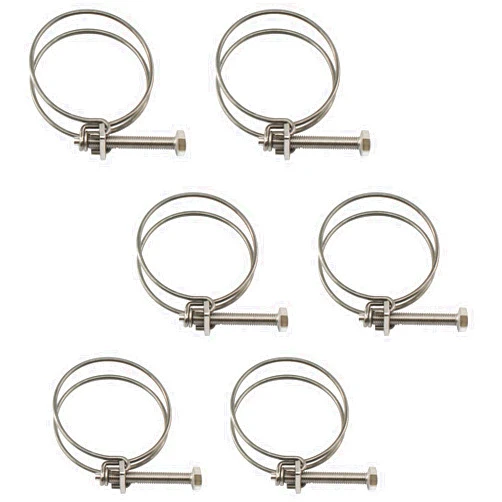 Zerniple (6 Pieces) 43-48mm Double Wire Hose Clamp Pipe Tube Clamps 304 Stainless Steel Hose Clips