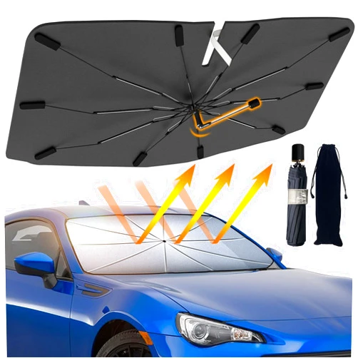 KUCEMO Car Windshield Sun Shade Umbrella, Upgraded Car Windshield Cover Sunshade 360° Rotation Bendable Shaft, UV Block for Car Front Window, Foldable sunshades Suitable for Most Cars