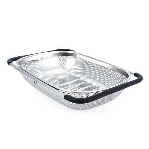 Gulex Quality over the Sink Oval Colander, Stainless Steel Fine Mesh 5 Quart Strainer Basket with Expandable Rubber Grip Handles for Straining, Draining, Rinsing Fruits, Vegetables