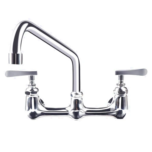 KWODE Commercial Sink Faucet with 10” Swivel Spout 8 Inch Center Wall Mount Kitchen Faucet for Restaurant Industrial Sinks 2 Handles 1 or 2 Compartment Prep & Utility Sink Faucets Chrome Finish