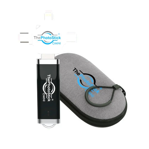 ThePhotoStick® Omni 128GB + Protective Case | Secure Photo & Video Backup and Transfer | Digital File Organization | USB & Multiport Connection for Phones, Tablets and Computers | Water Resistant Case